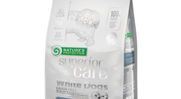 NATURES PROTECTION Superior Care White Dogs Small&Mini, Pește Alb, hrană uscată fără cereale câini, reducerea petelor maronii la câinii albi, 1.5kg