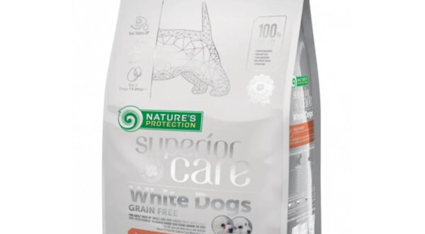 NATURES PROTECTION Superior Care White Dogs Small&Mini, Somon, hrană uscată fără cereale câini, reducerea petelor maronii la câinii albi, 1.5kg