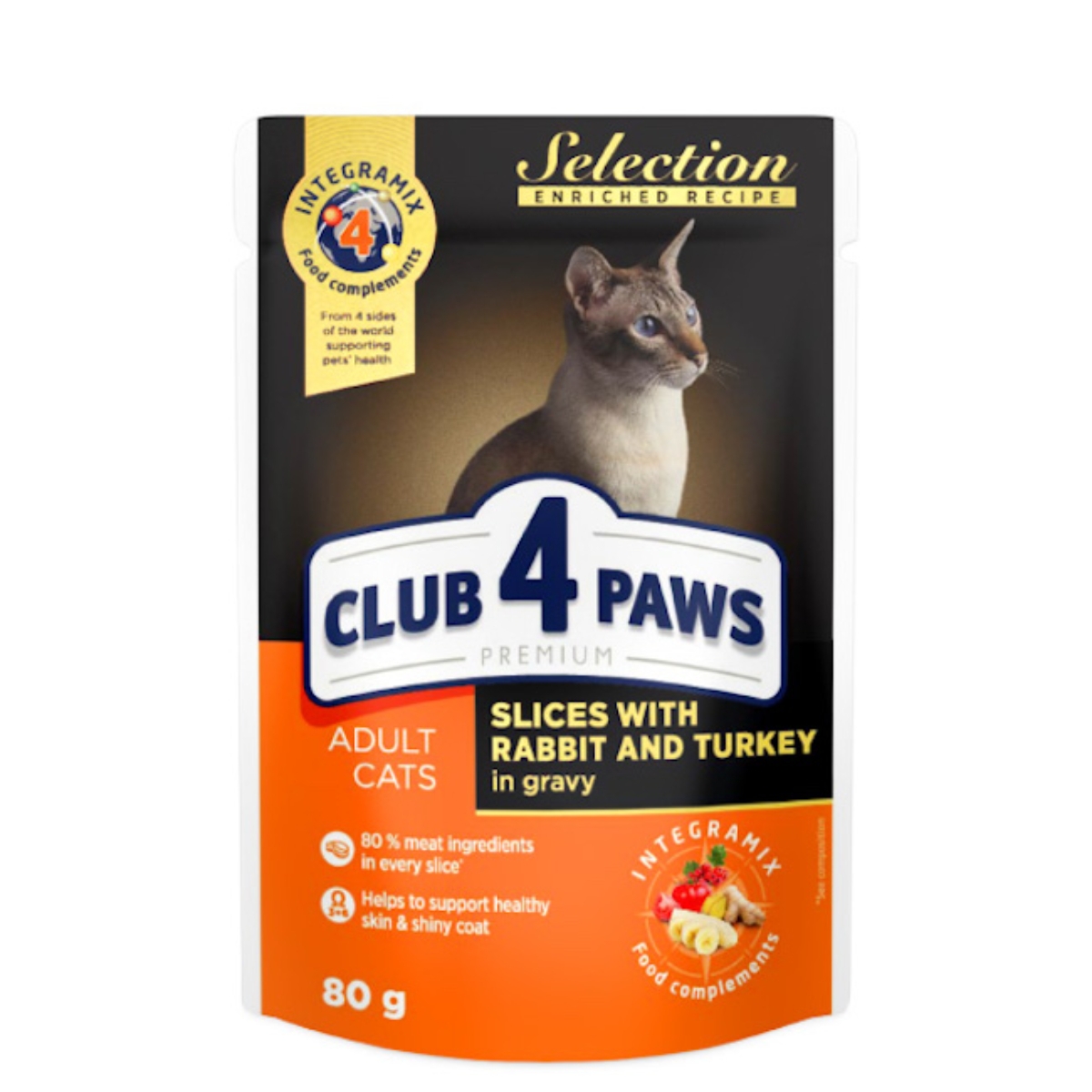 CLUB 4 PAWS Premium Selection, Iepure și Curcan, plic hrană umedă pisici, (în sos), 80g